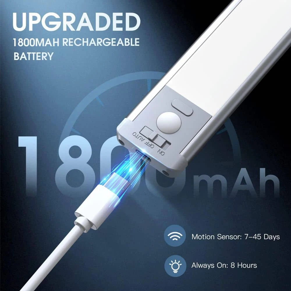 2 Pack 10 In. Warm White Under Cabinet 40 LED Light, Rechargeable Motion Sensor Light For Kitchen Stair 6 2 Pack 10 In. Warm White Under Cabinet 40 LED Light, Rechargeable Motion Sensor Light For Kitchen Stair - Image 4