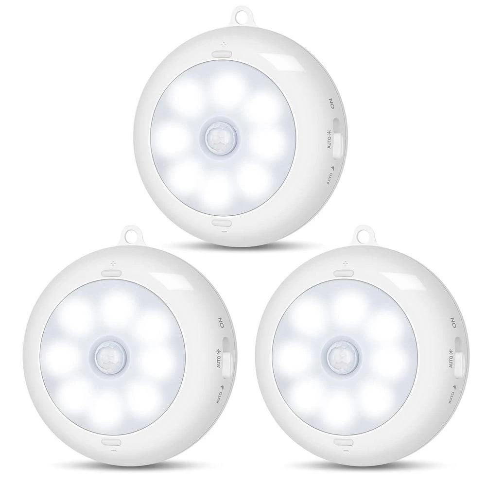 3.3 In. Night Light Dimmable White Motion Sensor Light Indoor Standard LED Flush Mount For Wall, Step, Stair (3-Pack) 3 3.3 In. Night Light Dimmable White Motion Sensor Light Indoor Standard LED Flush Mount For Wall, Step, Stair (3-Pack)