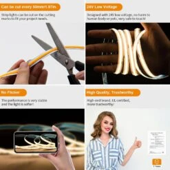 16.4 Ft. Dimmable 24-Volt COB 2400 Light Beads Super Bright Warm White 2700K LED Light Belt Set -Lamp Parts bibivis under cabinet lighting accessories be08 o9f 4f 1000