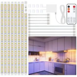 13 Ft. 2700K Warm White Flexible LED Strip Lights With Remote And Power Adapter For Kitchen Cabinets, Shelf (8-Pack)