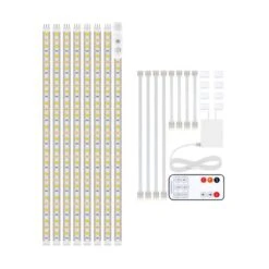 13 Ft. Under Cabinet Lighting Kit, 4000K Neutral White Flexible Led Strip Lights With RF Remote, Power Adapter (8-Pack)