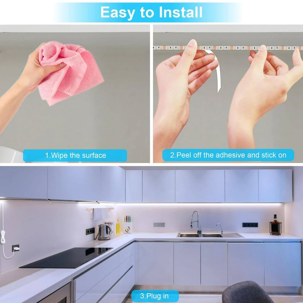 13 Ft. Under Cabinet Lighting Kit, 6000K Neutral White Flexible Led Strip Lights With RF Remote, Power Adapter (8-Pack) 7 13 Ft. Under Cabinet Lighting Kit, 6000K Neutral White Flexible Led Strip Lights With RF Remote, Power Adapter (8-Pack) - Image 5