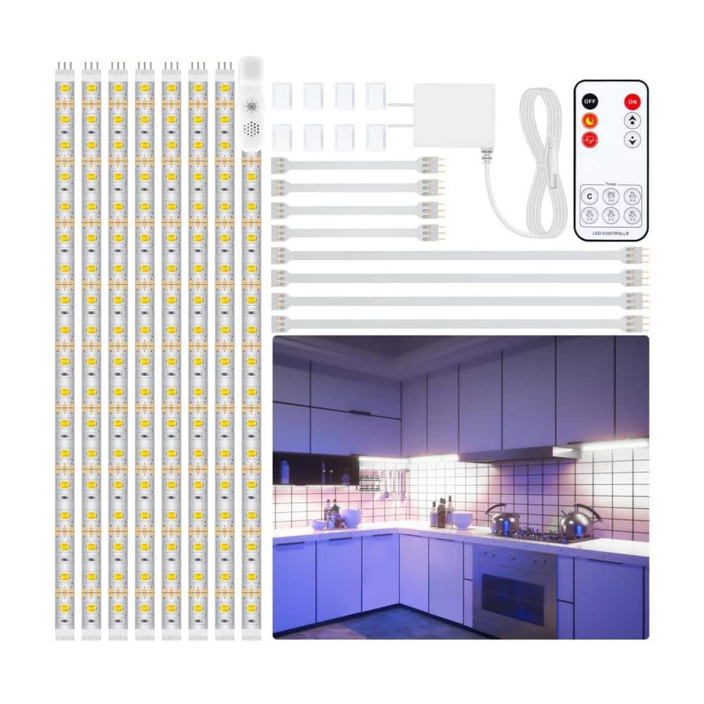 13 Ft. Under Cabinet Lighting Kit, 6000K Neutral White Flexible Led Strip Lights With RF Remote, Power Adapter (8-Pack) 3 13 Ft. Under Cabinet Lighting Kit, 6000K Neutral White Flexible Led Strip Lights With RF Remote, Power Adapter (8-Pack)