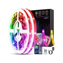 50 Ft. RGB LED Smart Music Sync Color Changing Led Strip Lights With Remote Led Lights For Bedroom, Room, Party (2-Pack)