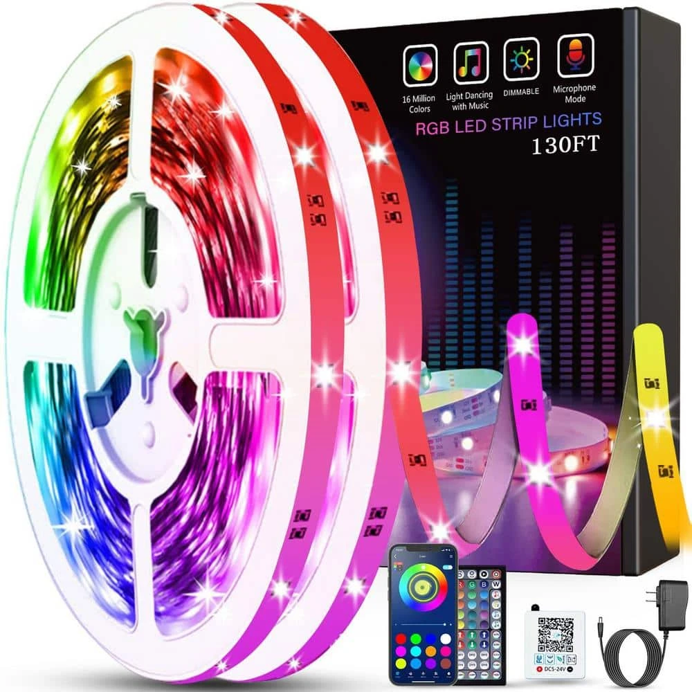 65 Ft. RGB LED Smart Music Sync Color Changing Led Strip Lights With Remote Led Lights For Bedroom, Party (2-Pack) 3 65 Ft. RGB LED Smart Music Sync Color Changing Led Strip Lights With Remote Led Lights For Bedroom, Party (2-Pack)