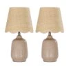 18.9 In. Bisque Table Lamps With Rattan Shade, Living Room Ceramic Lamp (Set Of 2)