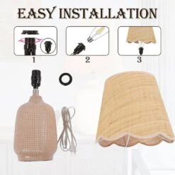 18.9 In. Bisque Table Lamps With Rattan Shade, Living Room Ceramic Lamp (Set Of 2) -Lamp Parts bisque pia ricco table lamps 2002gc 2pk 76 1000