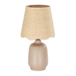 18.9 In. Bisque Table Lamps With Rattan Shade, Living Room Ceramic Lamp (Set Of 2) -Lamp Parts bisque pia ricco table lamps 2002gc 2pk c3 1000