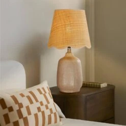 18.9 In. Bisque Table Lamps With Rattan Shade, Living Room Ceramic Lamp (Set Of 2) -Lamp Parts bisque pia ricco table lamps 2002gc 2pk fa 1000