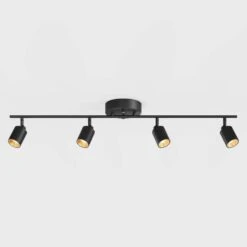 Shura Black 4-Light Track Light With Rotatable Heads, Integrated LED Bulbs, 4 Ft. Track Lighting Kit, 3500K, 1820 Lumens -Lamp Parts black 3500k vidalite track lighting kits ce1060220 4f 1000