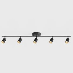 Shura Black 5-Light Track Light With Rotatable Heads, Integrated LED Bulbs, 4 Ft. Track Lighting Kit, 5000K, 2275 Lumens -Lamp Parts black 5000k vidalite track lighting kits ce1060214 66 1000