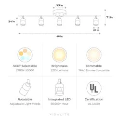 Shura Black 5-Light 5CCT Track Light, 5 Color Selectable, Integrated LED Bulbs, 4 Ft Track Light Kit, 2275 Lumen -Lamp Parts black 5cct vidalite track lighting kits ce1060200 76 1000