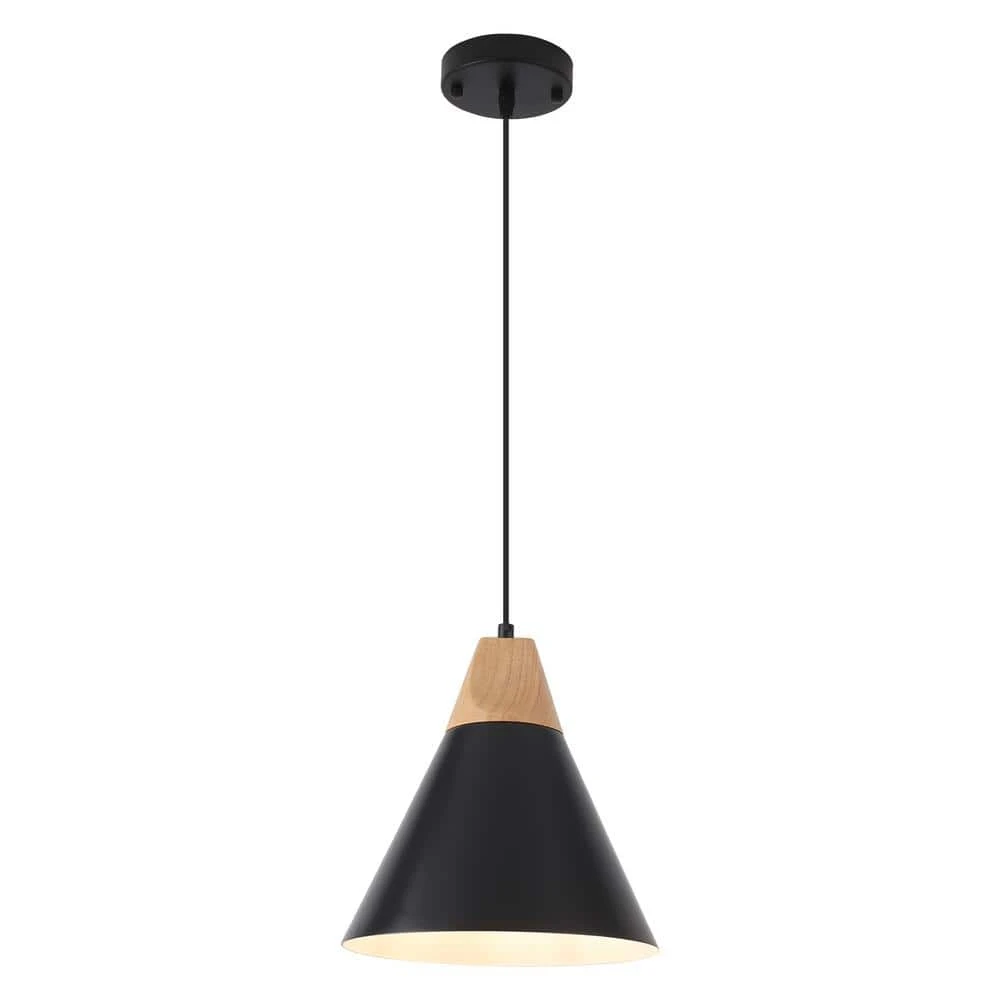 1-Light Black Cone Pendant Light With Metal Shade, No Bulbs Included 3 1-Light Black Cone Pendant Light With Metal Shade, No Bulbs Included