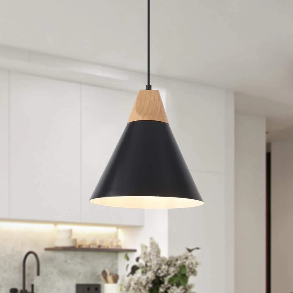 1-Light Black Cone Pendant Light With Metal Shade, No Bulbs Included 7 1-Light Black Cone Pendant Light With Metal Shade, No Bulbs Included - Image 5