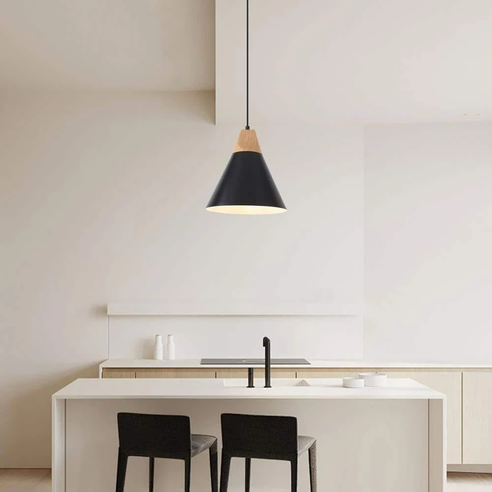 1-Light Black Cone Pendant Light With Metal Shade, No Bulbs Included 5 1-Light Black Cone Pendant Light With Metal Shade, No Bulbs Included - Image 3