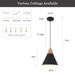 1-Light Black Cone Pendant Light With Metal Shade, No Bulbs Included 16 1-Light Black Cone Pendant Light With Metal Shade, No Bulbs Included -Lamp Parts black adsensty pendant lights hd 1 b zjd00072 c3 1000