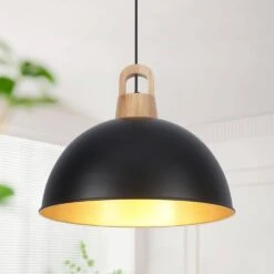 1-light Black Small Sized Pendant Light With Metal Dome Shade For Kitchen Island Dinning Room -Lamp Parts black adsensty pendant lights hd 400 b d00075 66 1000