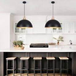 1-light Black Modern Pendant Light With Metal Dome Shade For Kitchen Island Dinning Room -Lamp Parts black adsensty pendant lights hd 500 b d00075 40 1000