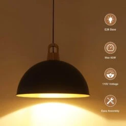 1-light Black Modern Pendant Light With Metal Dome Shade For Kitchen Island Dinning Room -Lamp Parts black adsensty pendant lights hd 500 b d00075 77 1000