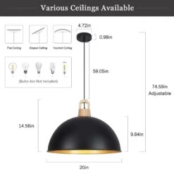1-light Black Modern Pendant Light With Metal Dome Shade For Kitchen Island Dinning Room -Lamp Parts black adsensty pendant lights hd 500 b d00075 c3 1000