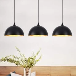 3-Light Black Pendant Light With Metal Shade, Adjustable Dome Pendant Lighting Fixtures -Lamp Parts black adsensty pendant lights hd b 3 zjd00062 66 1000
