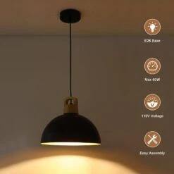 1-Light Black Vintage Pendant Light Adjustable Ceiling Hanging Lights With Metal Shade -Lamp Parts black adsensty pendant lights hd3 1 b zd00075 66 1000