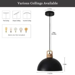 1-Light Black Vintage Pendant Light Adjustable Ceiling Hanging Lights With Metal Shade -Lamp Parts black adsensty pendant lights hd3 1 b zd00075 77 1000