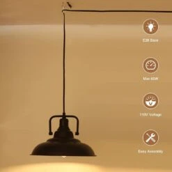 60-Watt 1-Light Black Plug-In Metal Hanging Pendant Light With Integrated Switch, No Bulbs Included -Lamp Parts black adsensty pendant lights hd3 1b zjy00066 66 1000