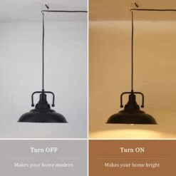 60-Watt 1-Light Black Plug-In Metal Hanging Pendant Light With Integrated Switch, No Bulbs Included -Lamp Parts black adsensty pendant lights hd3 1b zjy00066 a0 1000