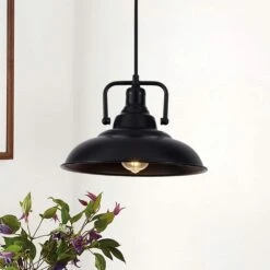 60-Watt 1-Light Black Plug-In Metal Hanging Pendant Light With Integrated Switch, No Bulbs Included -Lamp Parts black adsensty pendant lights hd3 1b zjy00066 c3 1000