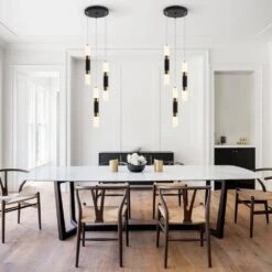 21-Watt 5-Light Black Pendant Light With Cylinder Acrylic Shades, Industrial Kitchen Island Lighting For Dining Room -Lamp Parts black adsensty pendant lights hd3 3 zjd00078 1d 1000