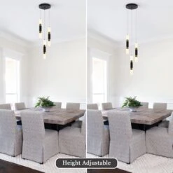 21-Watt 5-Light Black Pendant Light With Cylinder Acrylic Shades, Industrial Kitchen Island Lighting For Dining Room -Lamp Parts black adsensty pendant lights hd3 3 zjd00078 40 1000