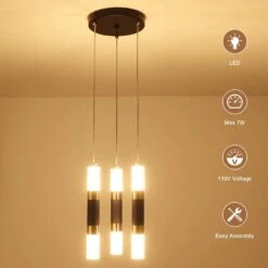 21-Watt 5-Light Black Pendant Light With Cylinder Acrylic Shades, Industrial Kitchen Island Lighting For Dining Room -Lamp Parts black adsensty pendant lights hd3 3 zjd00078 66 1000