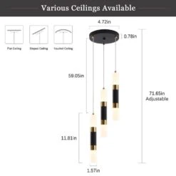 21-Watt 5-Light Black Pendant Light With Cylinder Acrylic Shades, Industrial Kitchen Island Lighting For Dining Room -Lamp Parts black adsensty pendant lights hd3 3 zjd00078 77 1000