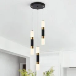 21-Watt 5-Light Black Pendant Light With Cylinder Acrylic Shades, Industrial Kitchen Island Lighting For Dining Room -Lamp Parts black adsensty pendant lights hd3 3 zjd00078 c3 1000