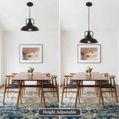 1 Light Black Dome Industrial Pendant Light With Metal Shade, No Bulbs Included -Lamp Parts black adsensty pendant lights hd5 1b zjd00066 40 1000