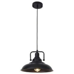 1 Light Black Dome Industrial Pendant Light With Metal Shade, No Bulbs Included