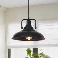 1 Light Black Dome Industrial Pendant Light With Metal Shade, No Bulbs Included -Lamp Parts black adsensty pendant lights hd5 1b zjd00066 a0 1000