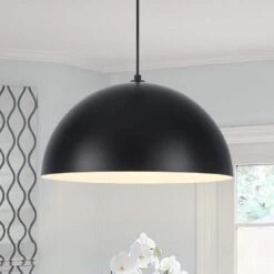 1 Light Black Shaded Farmhouse Pendant Light With Metal Dome Shade For Living Bedroom Room,No Bulbs Included