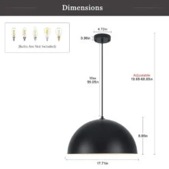 1 Light Black Shaded Farmhouse Pendant Light With Metal Dome Shade For Living Bedroom Room,No Bulbs Included -Lamp Parts black adsensty pendant lights hd5 450bw d0196 66 1000