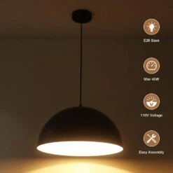 1 Light Black Shaded Farmhouse Pendant Light With Metal Dome Shade For Living Bedroom Room,No Bulbs Included -Lamp Parts black adsensty pendant lights hd5 450bw d0196 c3 1000
