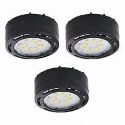 LED Black Puck Light With Power Cord (3-Pack) 8 LED Black Puck Light With Power Cord (3-Pack) -Lamp Parts black amax lighting puck lights 3580led pl3blk 4f 1000