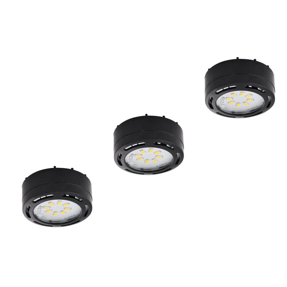 LED Black Puck Light With Power Cord (3-Pack) 3 LED Black Puck Light With Power Cord (3-Pack)
