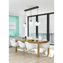 Timeless Home Blake 3-Light Black Rectangular Pendant With 7.9 In. W X 7.1 In. H Clear Glass Shade -Lamp Parts black and clear pendant lights lvn4472black 31 1000