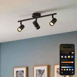 Boedy 2 Ft. 3-Light Smart Matte Black Integrated LED Fixed Track Lighting Kit With Night Light Powered By Hubspace -Lamp Parts black and gold hampton bay smart lighting kits te10c150018wbg 1f 1000