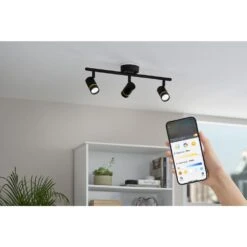 Boedy 2 Ft. 3-Light Smart Matte Black Integrated LED Fixed Track Lighting Kit With Night Light Powered By Hubspace -Lamp Parts black and gold hampton bay smart lighting kits te10c150018wbg 31 1000