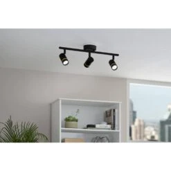 Boedy 2 Ft. 3-Light Smart Matte Black Integrated LED Fixed Track Lighting Kit With Night Light Powered By Hubspace -Lamp Parts black and gold hampton bay smart lighting kits te10c150018wbg 4f 1000