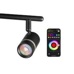 Boedy 2 Ft. 3-Light Smart Matte Black Integrated LED Fixed Track Lighting Kit With Night Light Powered By Hubspace -Lamp Parts black and gold hampton bay smart lighting kits te10c150018wbg 66 1000