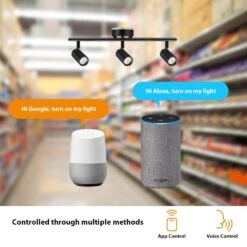 Boedy 2 Ft. 3-Light Smart Matte Black Integrated LED Fixed Track Lighting Kit With Night Light Powered By Hubspace -Lamp Parts black and gold hampton bay smart lighting kits te10c150018wbg 76 1000