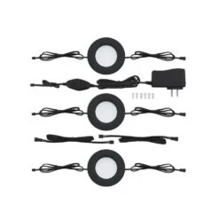 Plug-in 3-Lights Soft White Integrated LED Under Cabinet Puck Light 1-Pack -Lamp Parts black bazz puck lights u00063bk 1f 1000